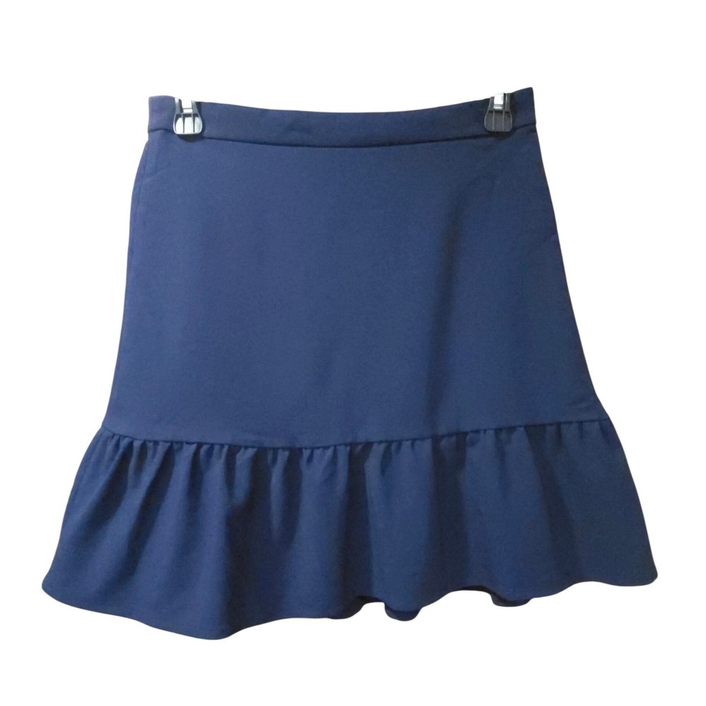 J Crew Mercantile Navy Blue Ruffle Hem Mini Skirt Size 2 Elastic Waist Lined